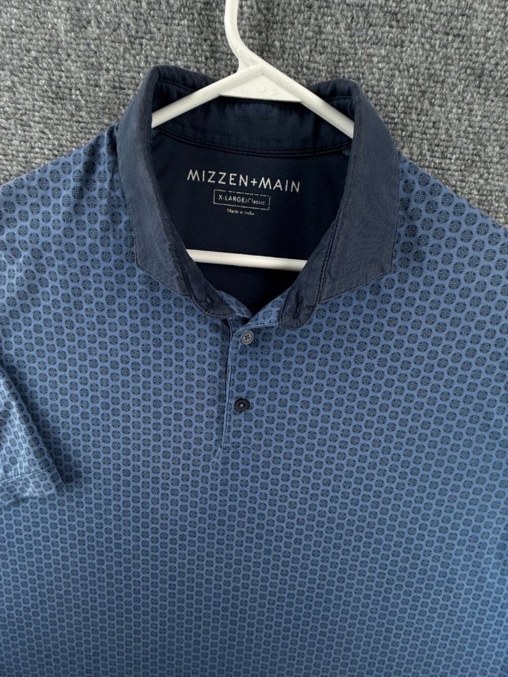 Mizzen+main Blue Geometric Polo Shirt Short Sleeve Contrast Collar XL Classic
